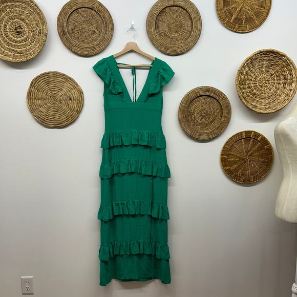 $135 Hello Molly Tie Slit Friendship Gardens Maxi Dress Emerald Green Medium / 6 - Picture 2 of 8
